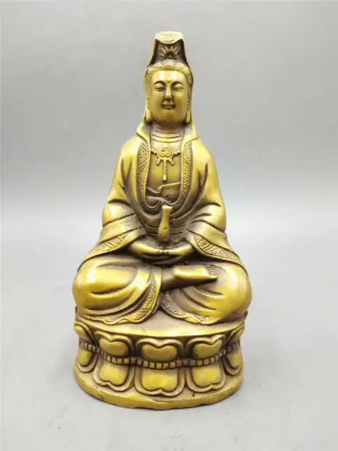 

6.3"China Tibetan Buddhism Bronze Kwan-yin Guan Yin Boddhisattva Hold RuyiStatue