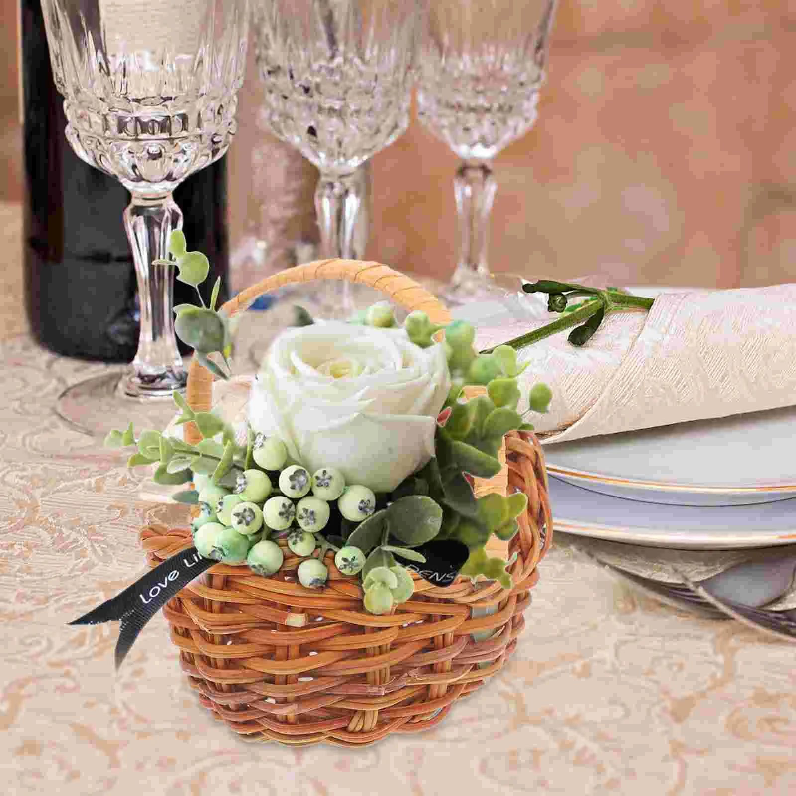 

4 Pcs House Mini Basket Picnic Baskets Miniature Flower Rattan Small Woven