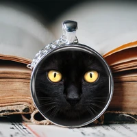 cute black cat glass pendant chain necklace for women girl animal charm jewelry gift accessories