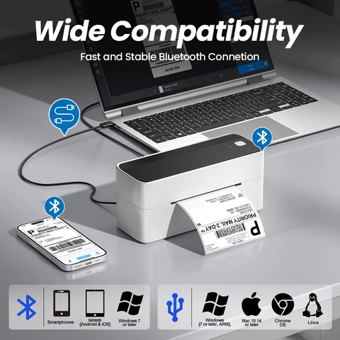 Phomemo 241 Bluetooth Принтер транспортных этикеток Беспроводной термопринтер этикеток 25 мм-118 мм Совместимость со штрих-кодом Различная вилка для страны