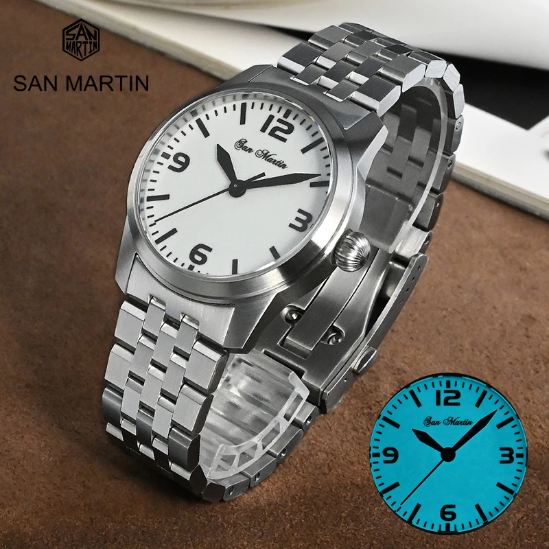 

San Martin 38mm Pilot Men Watches YN55 Automatic Mechanical Watch 316L Stainless Steel 10Bar Waterproof Watches BGW-9 Luminous