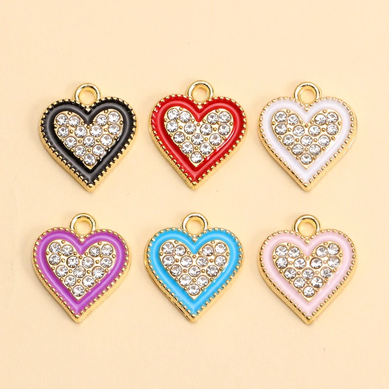 

10Pcs Crystal Zircon Love Heart Enamel Charms for DIY Jewelry Making Supplies Women Gift Necklace Pendants Earrings Accessories