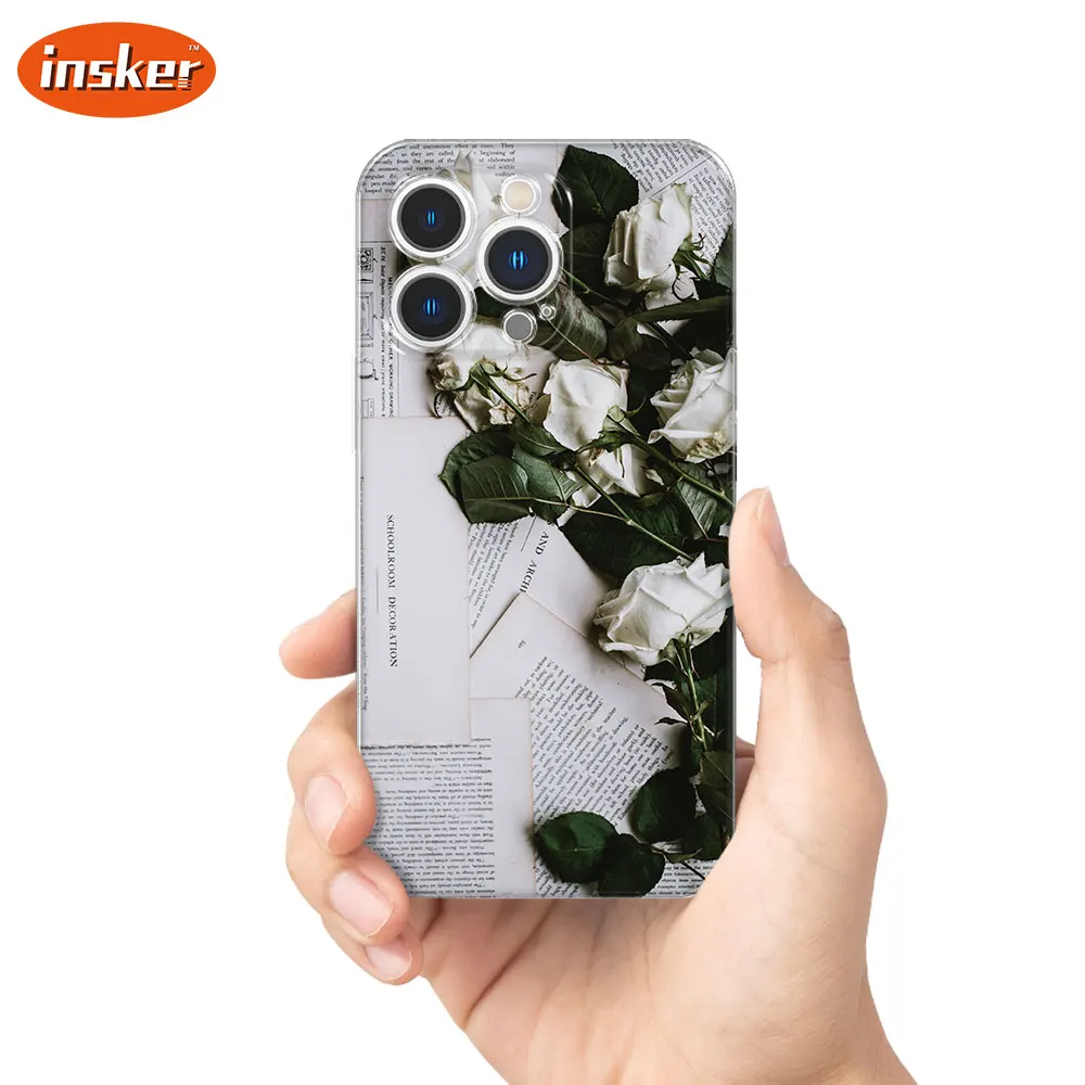 

Flower Phone Case for iPhone 14 XR X XS Max 13 Pro Max 12 11 7 8 plus SE White Rose Clear Soft Shockproof TPU Printing Cover