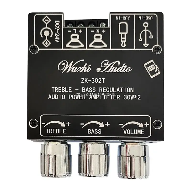 

ZK-302T Adjustable Bluetooth-compatible Audio-Digital Power Amplifier Stereo Board 2.0 Channel DC 30W+30W for Home Store