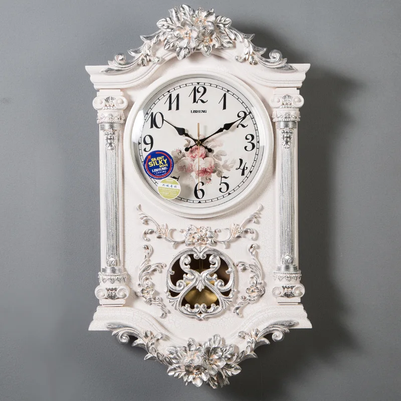 

Luxury European Style Wall Clock Quartz Movement Mechanism Pendulum Wall Clocks Silent Flower Reloj De Pared Home Decoracion