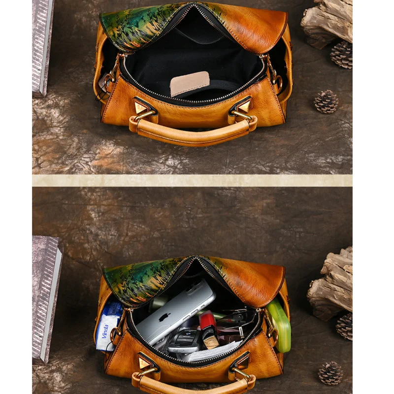 MOTAORA Vintage Women Luxury Leather Handbag For Female Bag Luxury Designer Hand Drawn Cartoon Pattern Ladies Shoulder Bags 2023