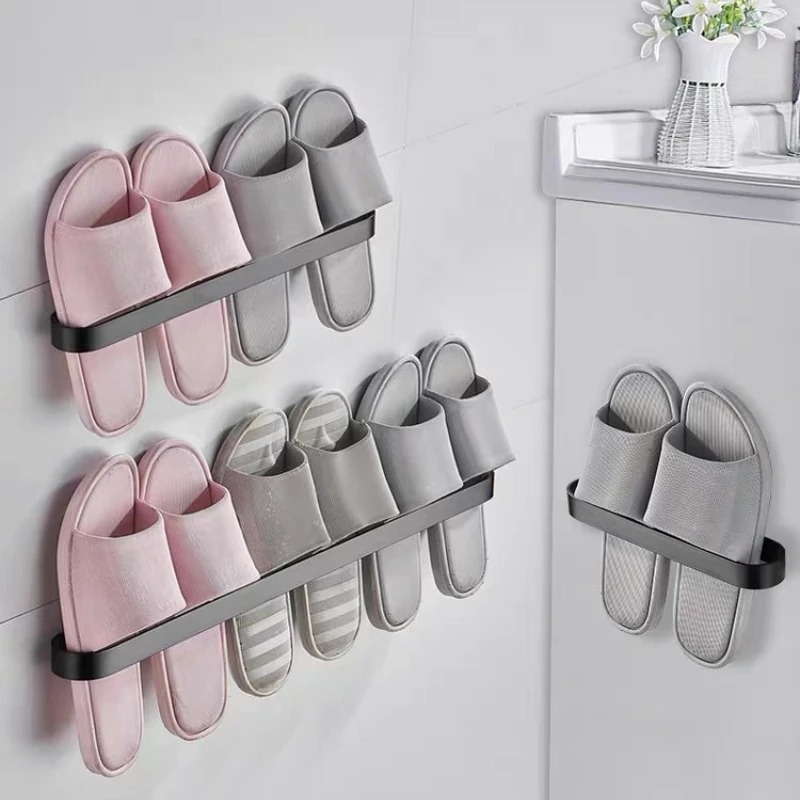

Aluminum Slipper Rack Wall Mount Bathroom Bedroom Shoe Hanging Holder Organizer Toilet Wall Door Towel Storage Shelf