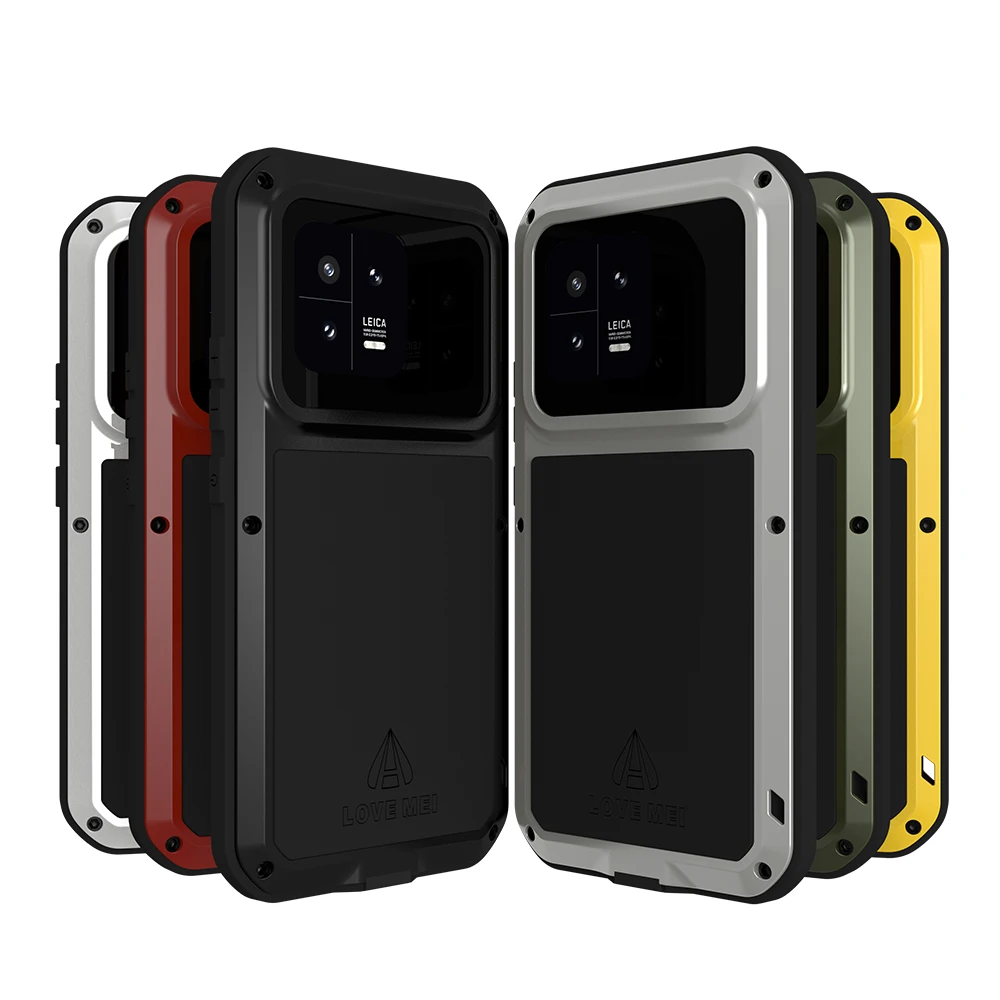 LOVE MEI For Xiaomi 13 Metal Armor Case Mi13 Military Grade Silicone Shockproof Cover Funda Built-in Tempered Glass Protector