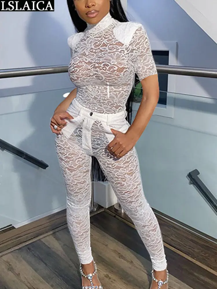 

Кружевная одежда для женщин, бесплатная доставка, Прозрачный Женский комплект со штанами, сексуальный белый боди с коротким рукавом, компле...