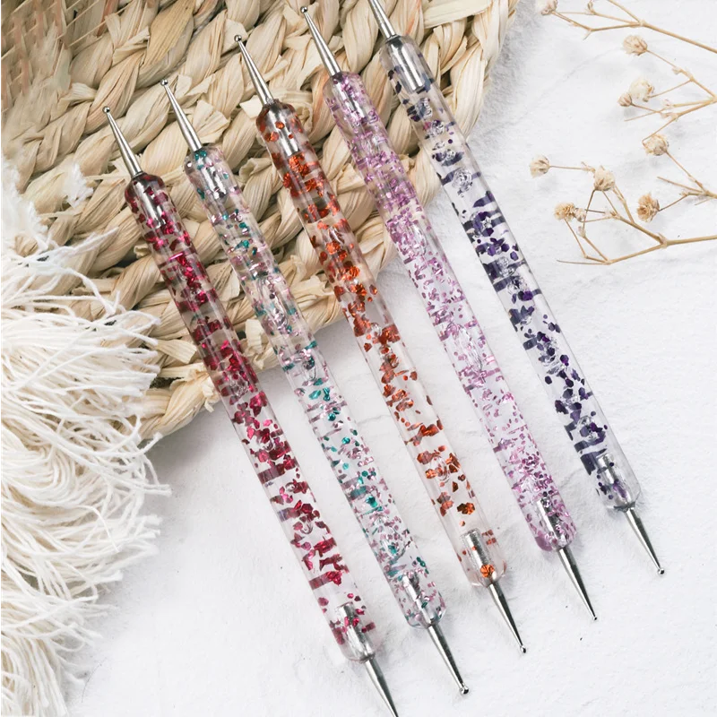 

5Pcs 2 Way Nail Art Dotting Painting Pen Manicure Nail Glitter Tools Dotting Pen