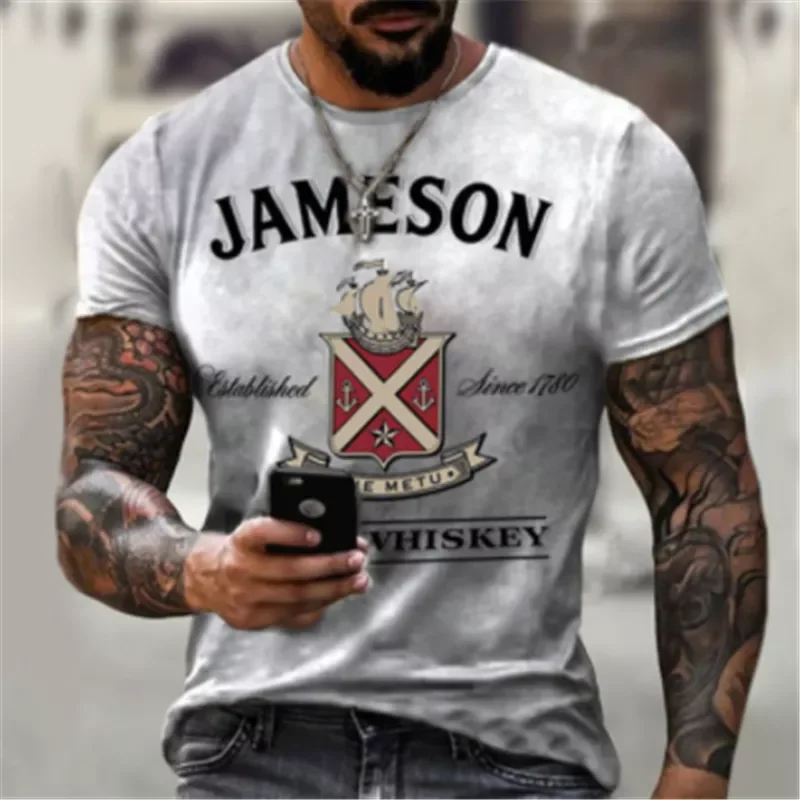

NEW IN new retro short-sleeved men's T-shirt 3D printing ethnic alphabet Harajuku fashion T-shirt men's collar top