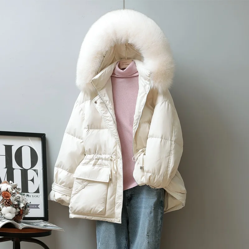 New Women Fox Fur Collar Down Jacket Casual Style Autumn Winter Coats And Parkas Female Outwear