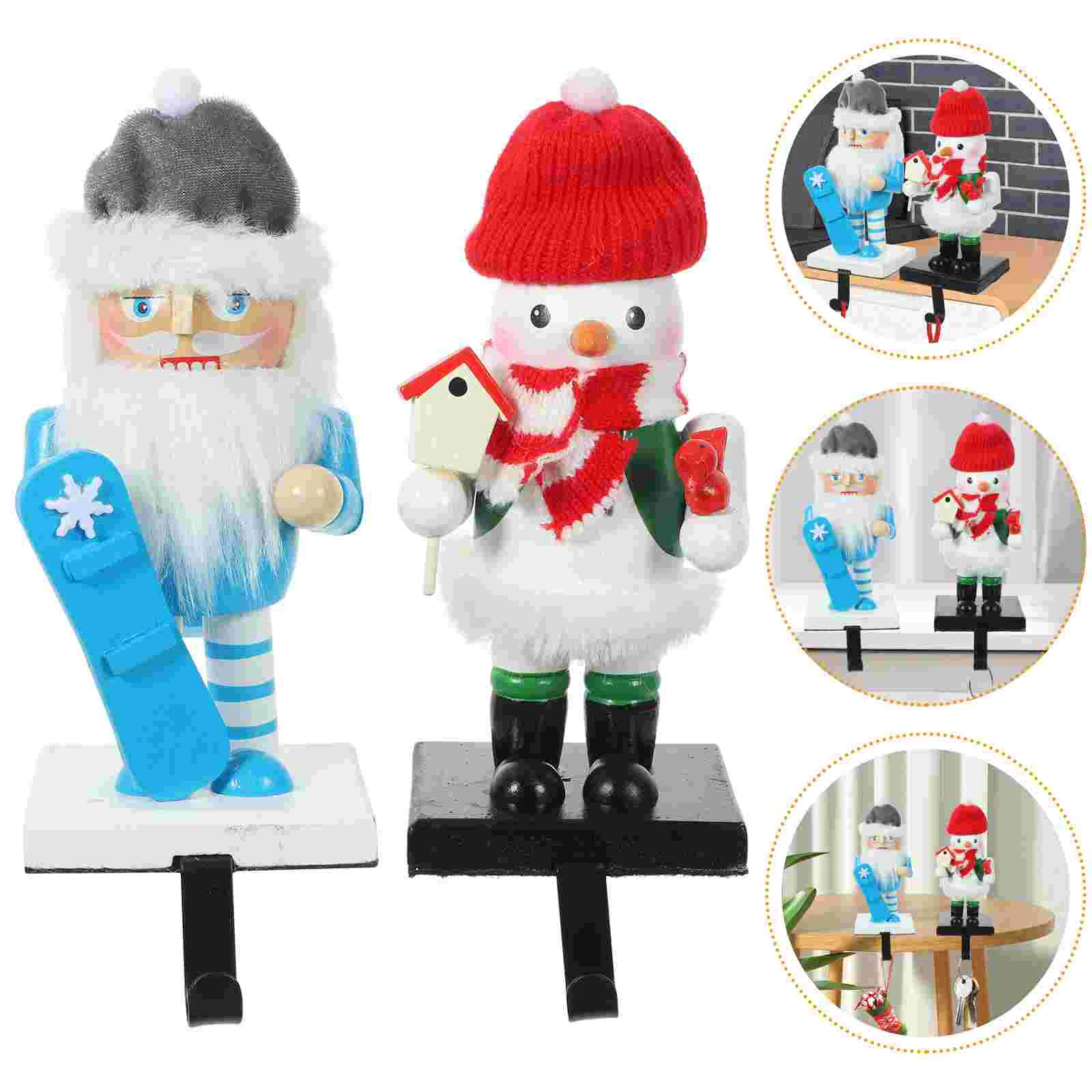 

Metal Mantel Hook Christmas Stockings Holder Fireplace Hanger Nutcracker Xmas Gift Wood Decor