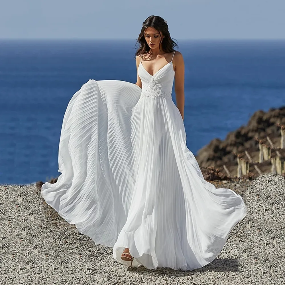 

Beach Backless Button Wedding Dress Women Appliques Bridal Gown Sweep Train Bride Party Sleeveless Vestido De Novia Plus Size