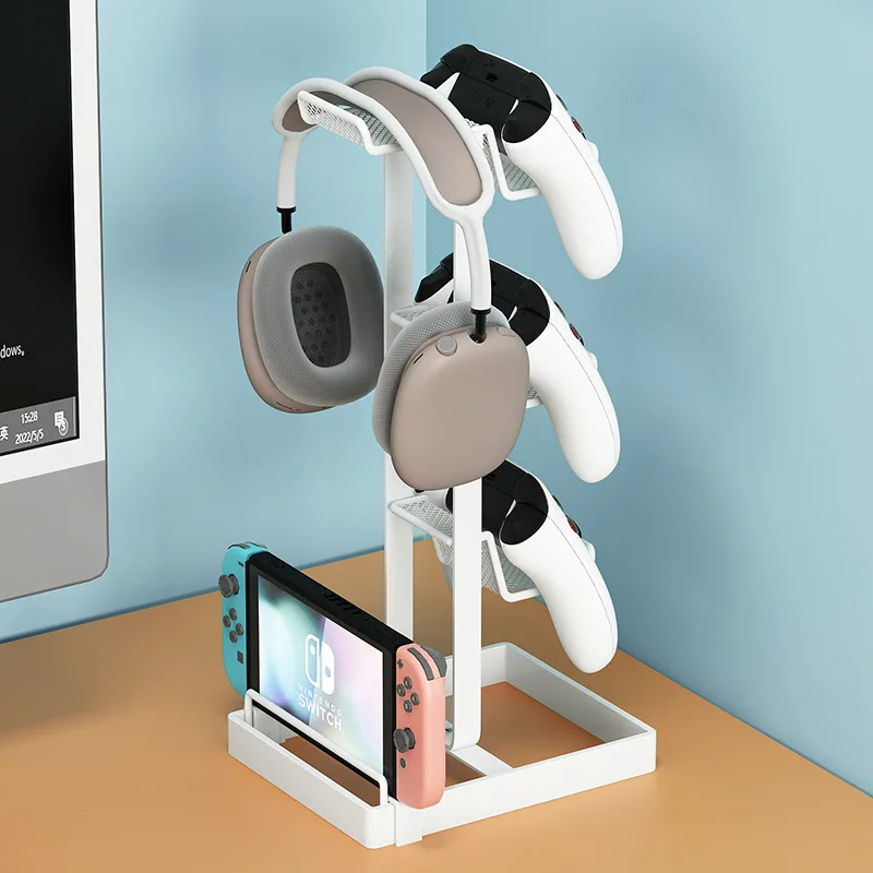 

Durable Game Controller Holder with Headset and Phone Slots, Compatible with PS5 PS4 Xbox Switch, Easy to Install