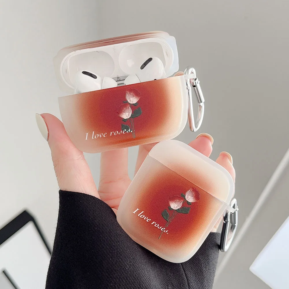 

Brown Rose Flowers Matte Earphone Case for Apple AirPods 2 3 Pro Cases for AirPod 2 3rd Soft Silicon Headset Cover Hook