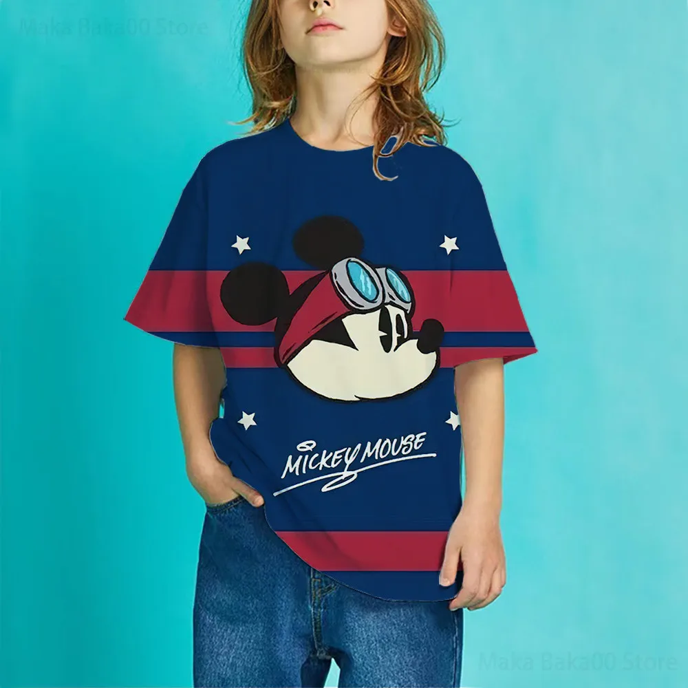 

New Summer Children's Clothing Disney Sweatshirt T-Shirt Printing Casual Cartoon Round Neck Mickey and Minnie Girls Clothing