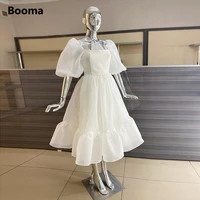 booma ivory organza princess midi prom dresses square puff sleeves tea length a line party dresses short prom gowns