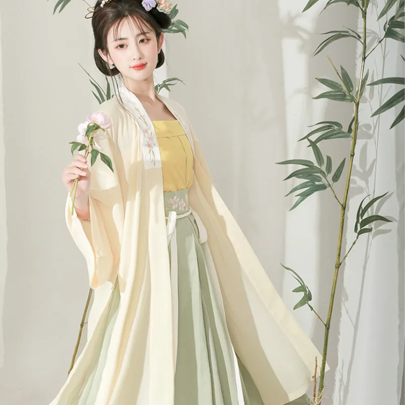 

Традиционное китайское женское элегантное платье ханьфу с вышивкой сказочный костюм для народного танца в стиле ретро династии песни комплект из 3 предметов