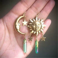 sun goddess quartz charm earrings star moon crystal bohemian hippie celestial earrings witch metaphysical jewelry