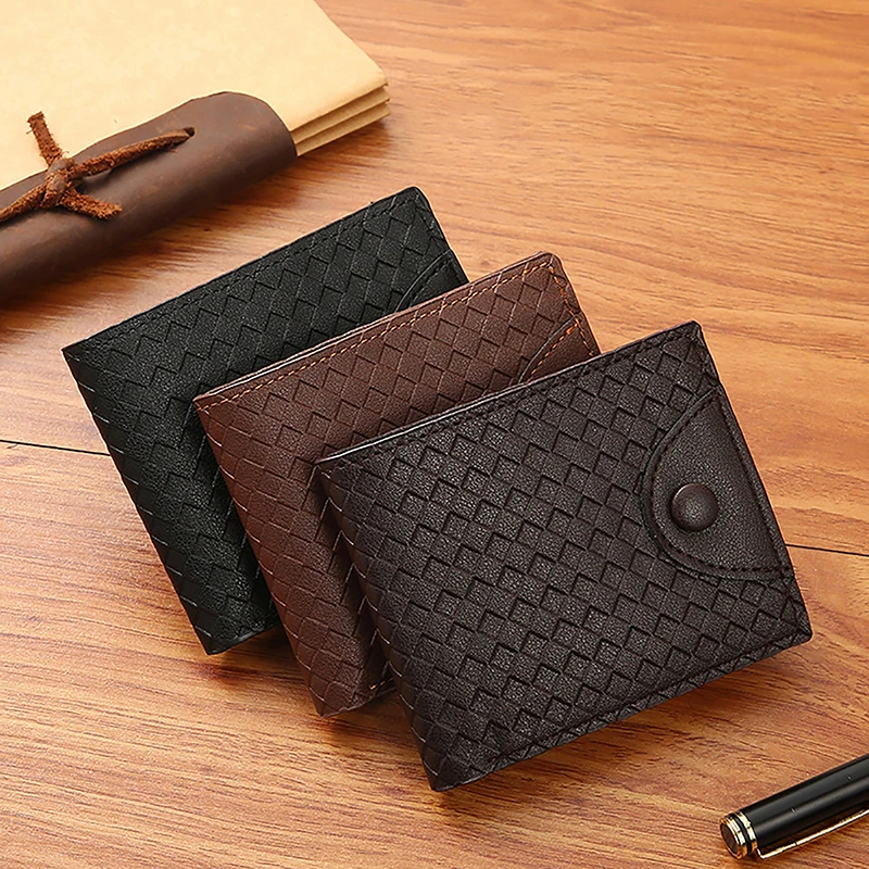 

New Men Money Change Pouch Credit Card Holders Foldable Woven Pattern Wallet For Man Vintage Fashion Purse