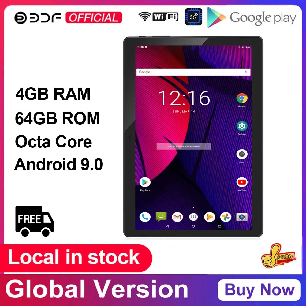 

New 10.1 Inch Tablets Android 9.0 Octa Core Phone Call Google Play 4GB RAM 64GB ROM Tablet Pc WiFi Bluetooth Type-C