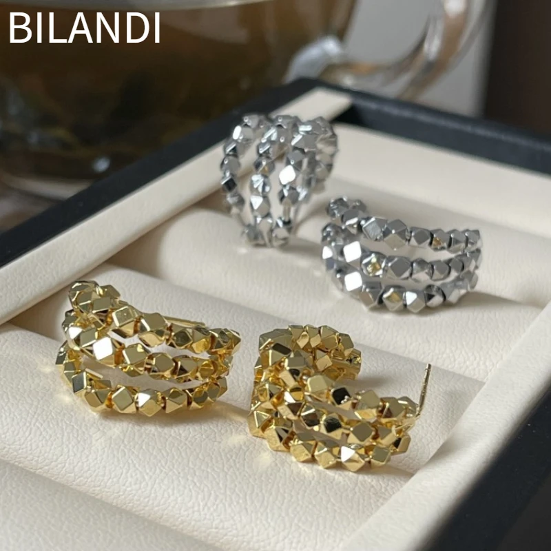 

Bilandi Fashion Jewelry 925 Silver Needle High Quality Brass Gold Color Hoop Earrings For Women Girl Gift Delicate Design
