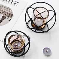 romantic furniture accessories geometric pattern black iron candles holders