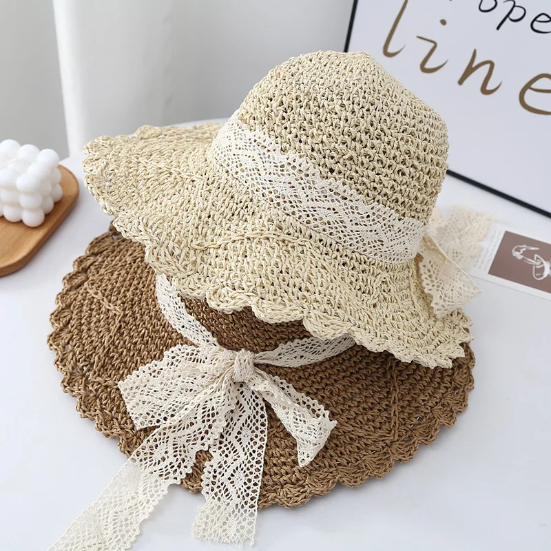 

Шляпа женская Соломенная с бантом, широкополая Складная пляжная Панама от солнца, летняя