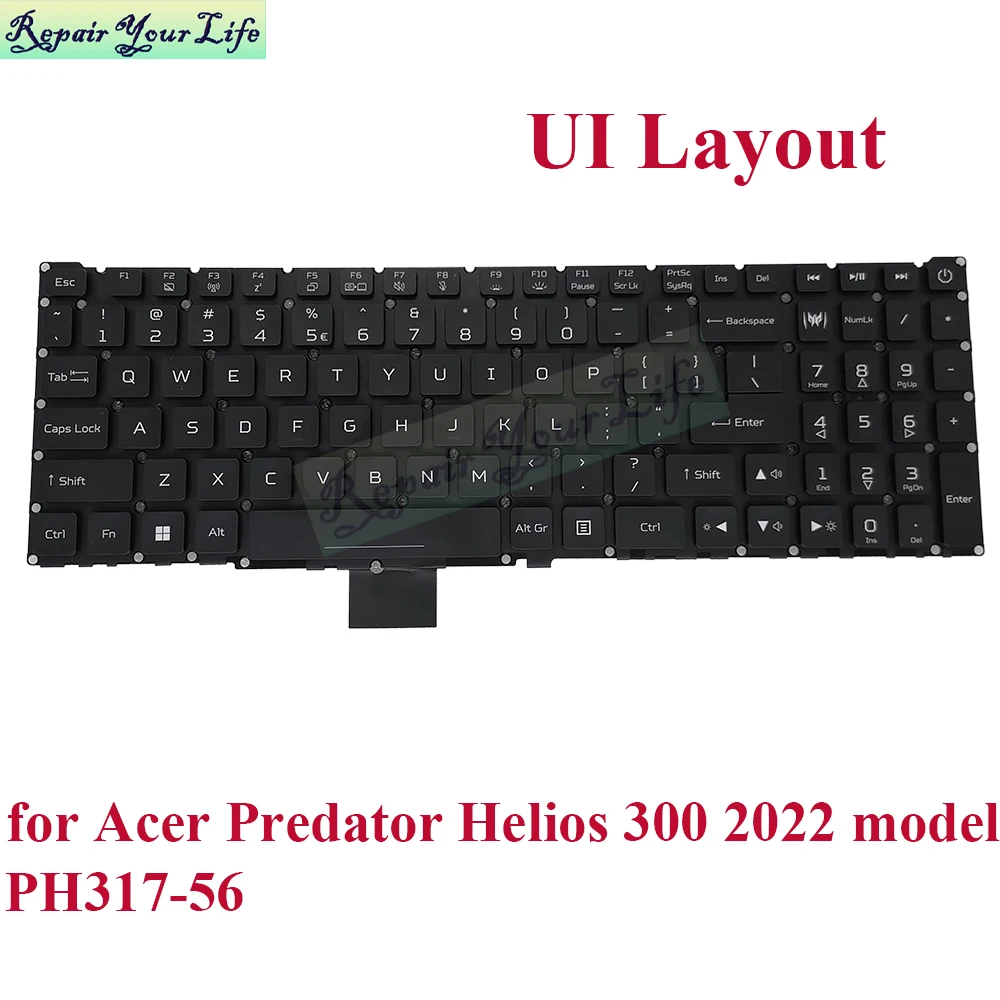 

PH317-56 UI US Russian RGB Backlit Keyboard for Acer Predator Helios 300 PH317-56-70XJ 73DK 709L 2022 Backlight Laptop keyboard