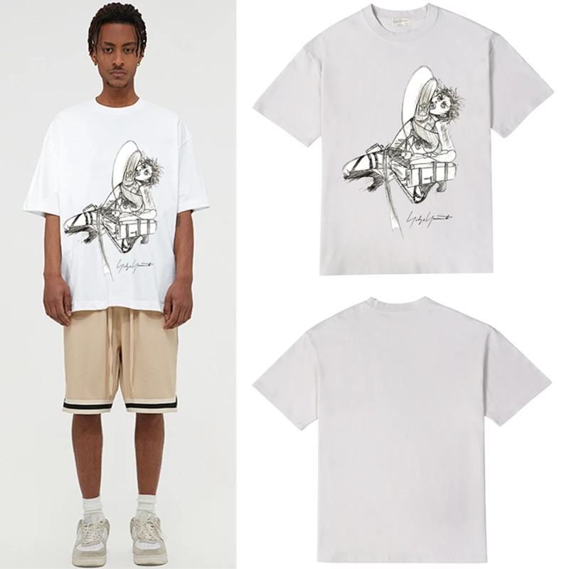 

Y-3 Yohji Yamamoto Men's T-shirt 2023 Summer Japanese Sketch Abstract Youth Figure Print Loose Casual Tee Tops For Men and Women