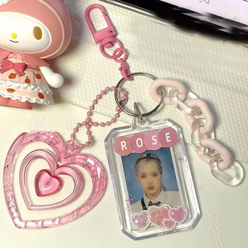

New Arrival Love Heart Cute 1 inch Acrylic Photocard Holder Card Photo Holder Bag Pendant School Stationery