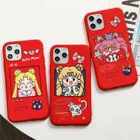 cute beautiful girl sailor moon phone case for iphone 13 12 11 pro max mini xs 8 7 6 6s plus x se 2020 xr red cover
