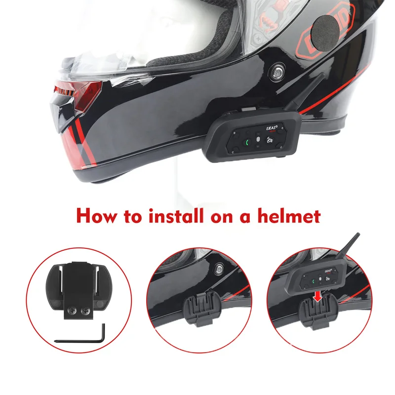 EJEAS V6 Pro Helmet Intercom Bluetooth Headset Microphone Kit 6 Riders 1200m Music GPS Interfono Moto+gift Mounting clip 1pcs enlarge