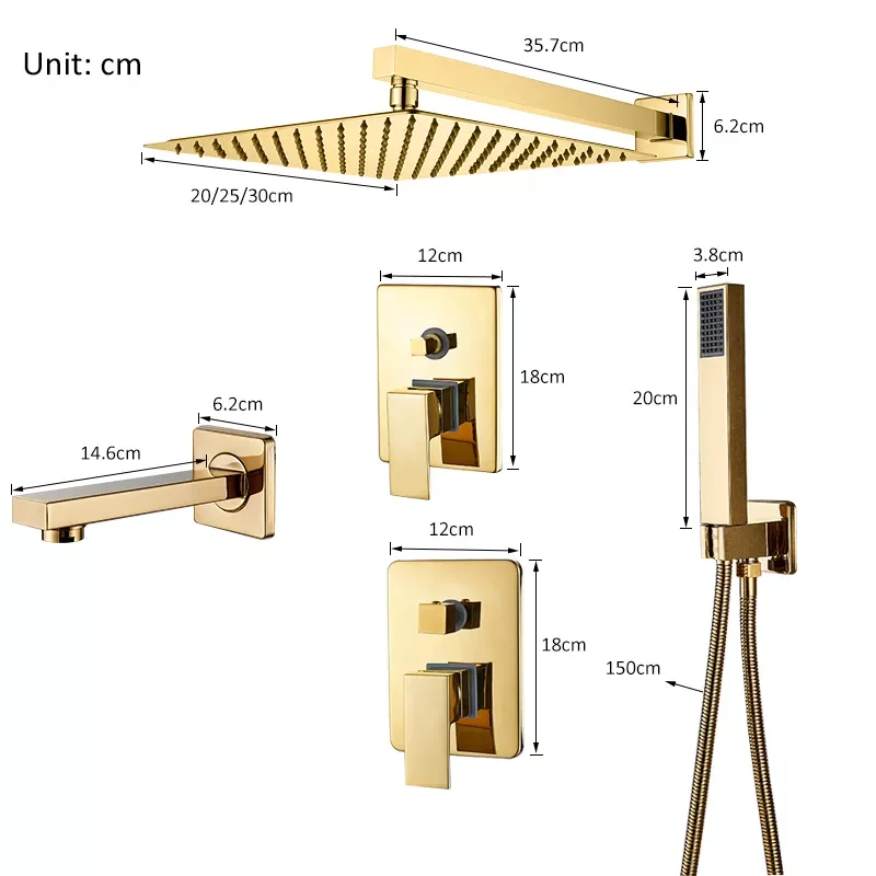

Wall Mount Golden Shower Faucets Set Ultrathin Rainfall Gold Shower Hot Cold Water Mixer Tap Bathroom Gold Shower Kit