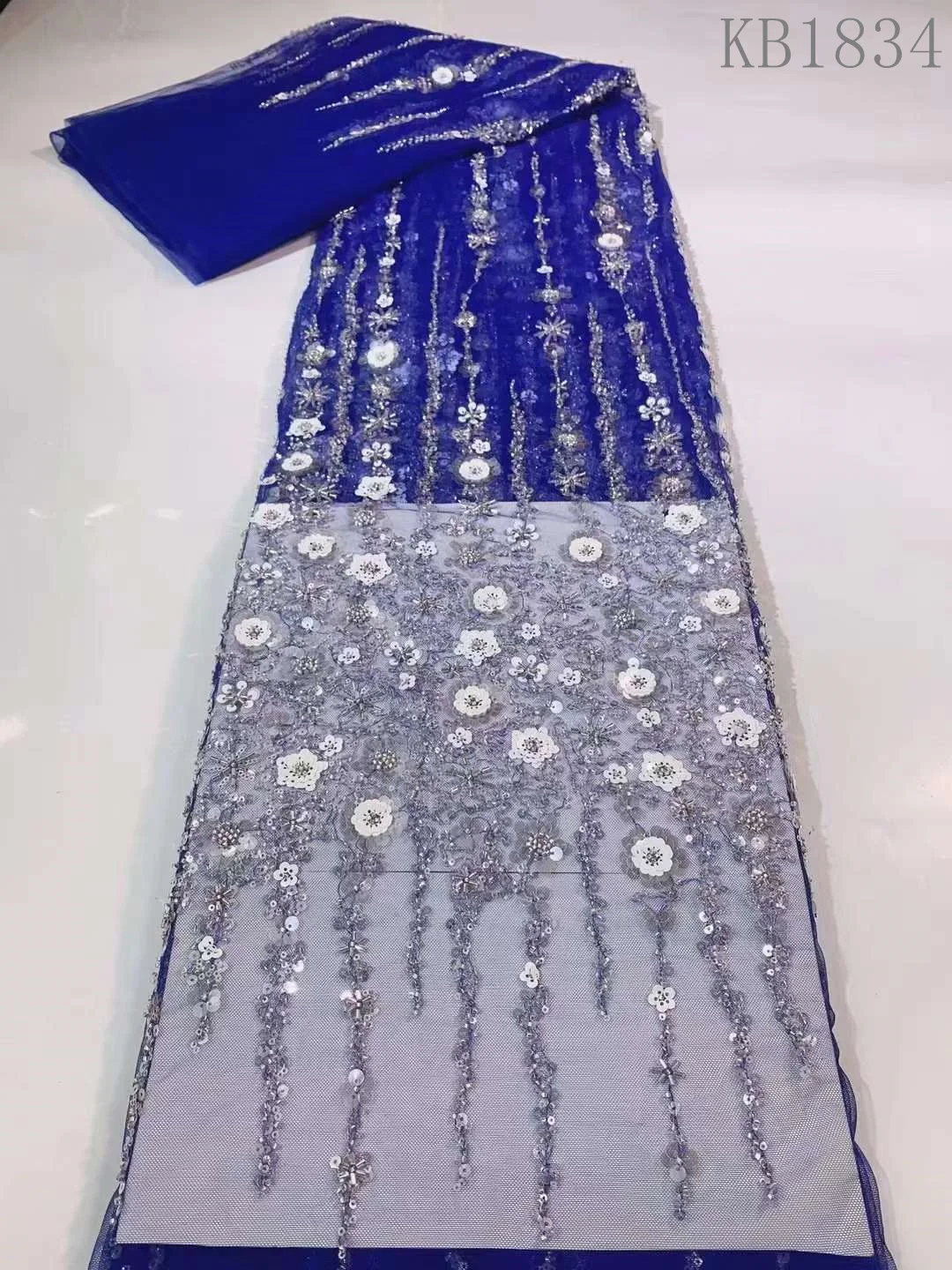 

Кружевная ткань для девочек, свадебное платье, африканская кружевная ткань с 3D цветами, украшенная бусинами, высокое качество 2023, кружевная ткань KB1834