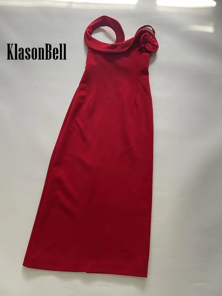 12.16 KlasonBell модное вечернее платье миди с цветочным украшением асимметричное