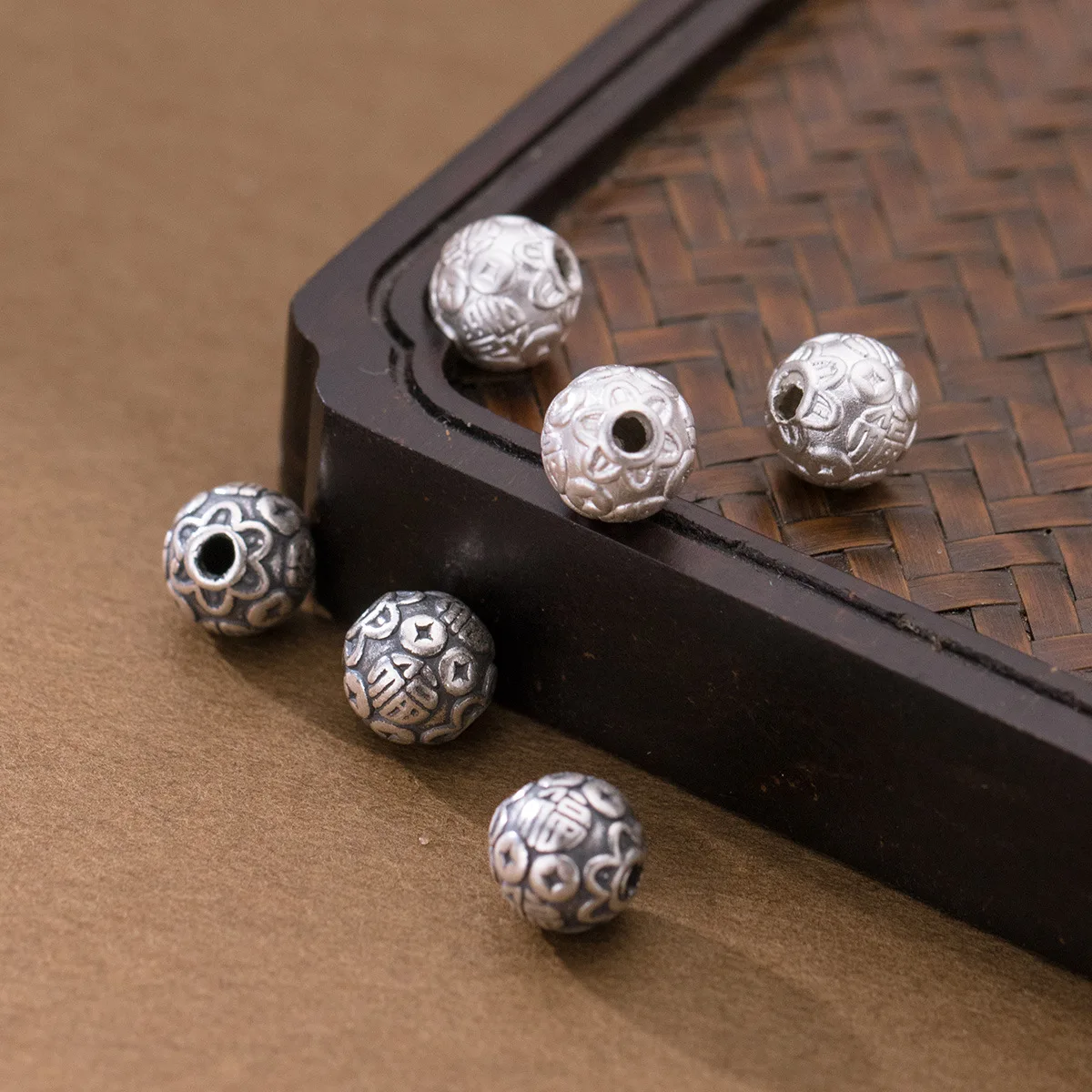 Классические круглые бусины хорошего качества из чистого серебра 999 пробы 1