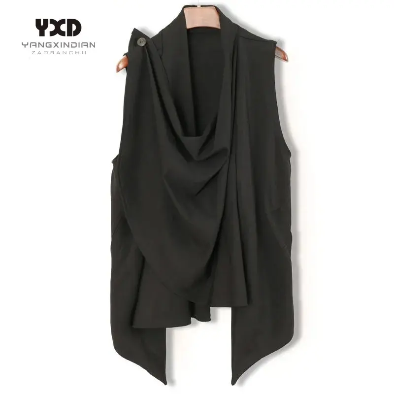 

Spring Autumn Man Thin Long Vest Men's K-pop Streetwear Shawl Collar Sleeveless Cardigan Youth Trend Jacket Male Open Front Tops