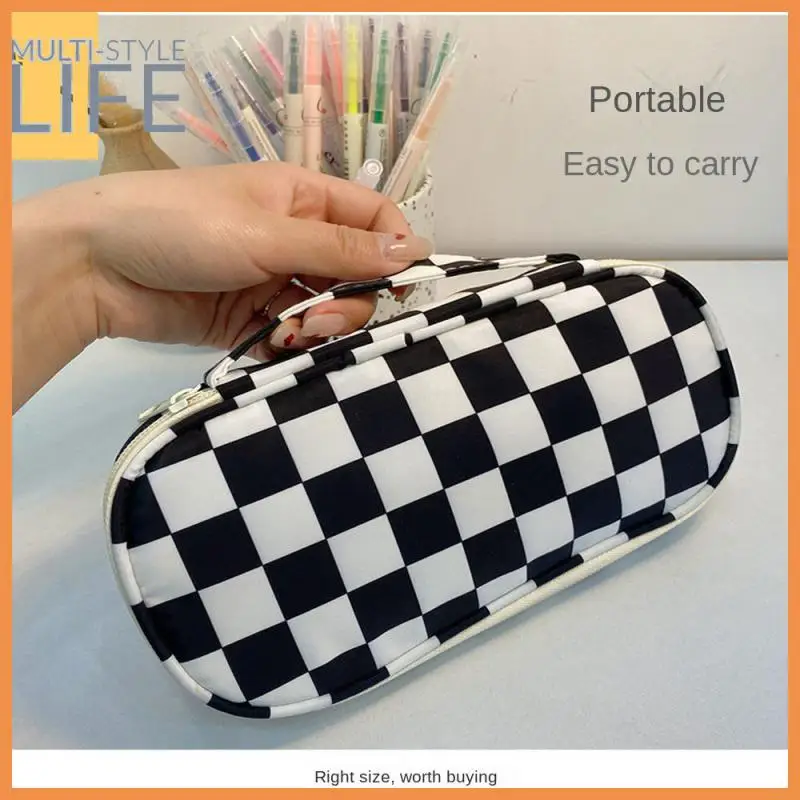 

Chessboard Checkerboard Pen Storage Bag Student Pen Holder Organizer Large Capacity Portable Pencil Case Students Gifts Simple