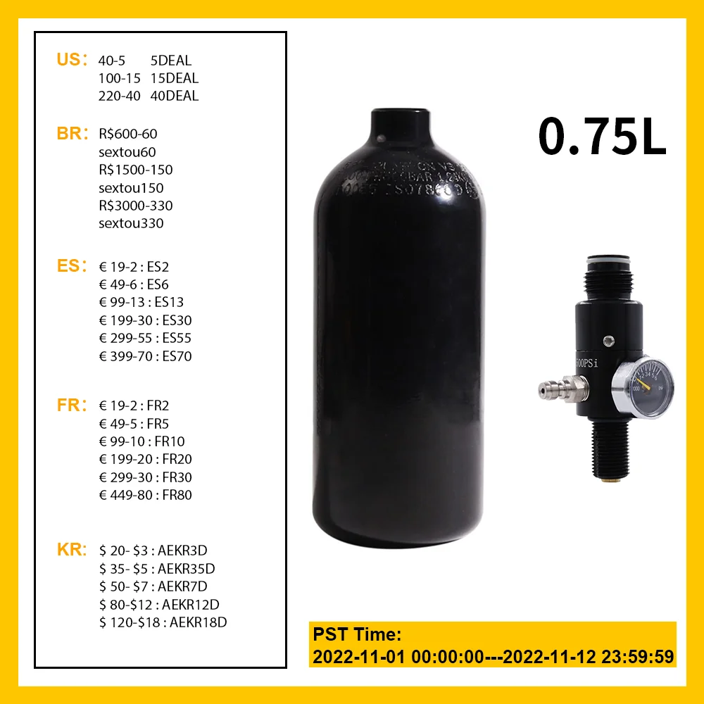 

3000Psi 200Bar 0.75L 48Ci Aluminum Cylinder High Pressure HPA Tank Cylinder with Regulator Paintball PCP Air Gun Rifle 5/8-18UNF