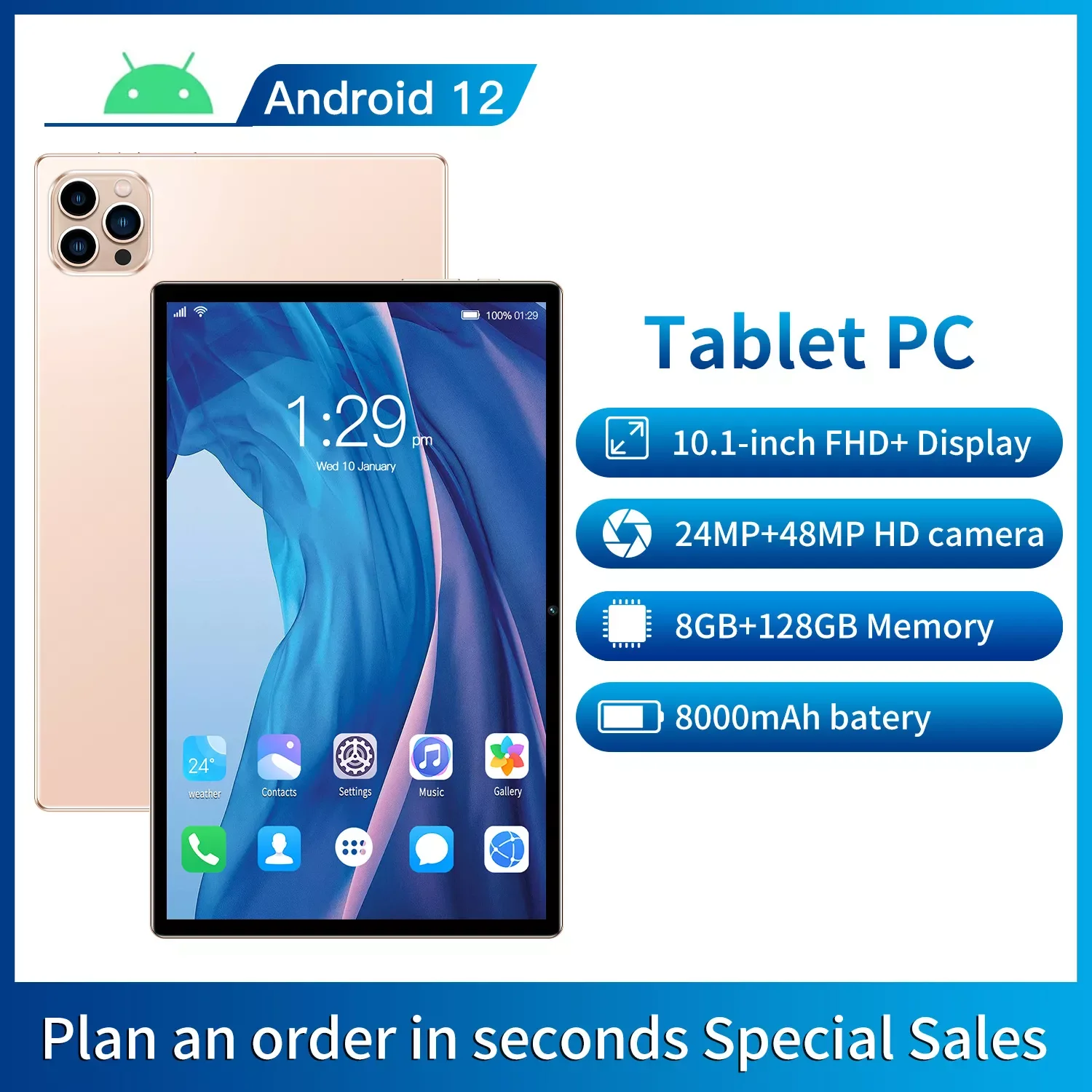 

Планшет Pad Air, 10,1 дюйма, 1200 × 800, Восьмиядерный процессор Unisoc T618, 8 ГБ ОЗУ, 128 Гб ПЗУ, на базе Android 11, Type-C, аккумулятор 8000 мАч