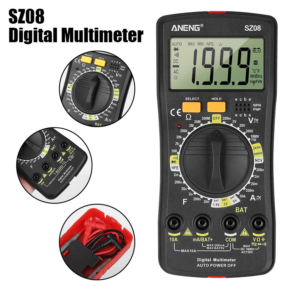 

Professional Multimeter Auto Voltmeter AC DC 220V Resistance Ultra-thin storage SZ08 Digital Multimeter Handhold Testers