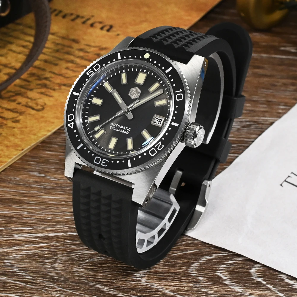 Дешево Новые мужские часы San Martin 62mas 37 мм Diver, классические Роскошные сапфировые автоматические механические часы PT5000 SW200, светящиеся часы с датой 20 ...