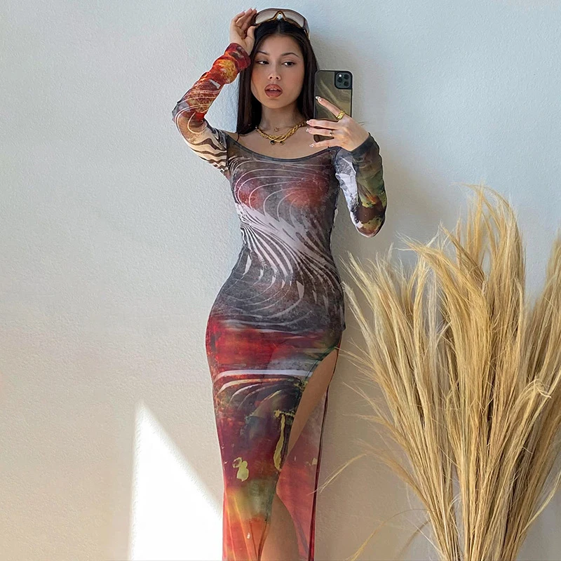 

Женское пляжное платье с открытыми плечами, длинным рукавом и разрезом