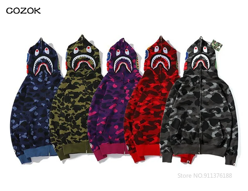 

2022 Hoodies Winter Camouflage Men Sweatshirt Youth Bape Shark Casual Hooded Coat Tracksuit Couple Clothing Lounge Wear