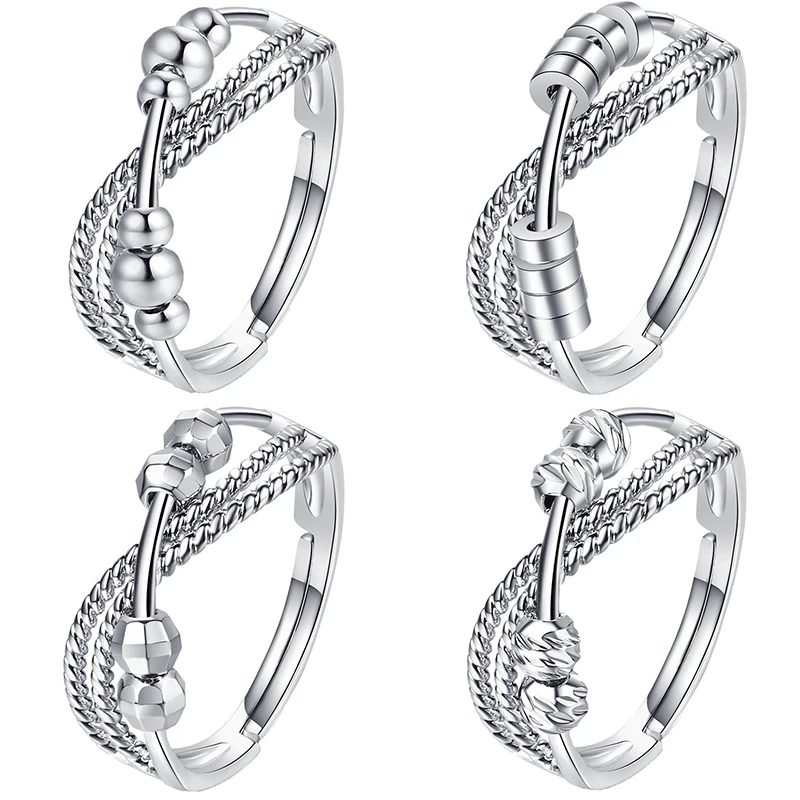 

Anxiety Ring With Bead Worry Stress Triple Cross Adjustable Copper Bead Rotating Ring Women Men Runner Fidget