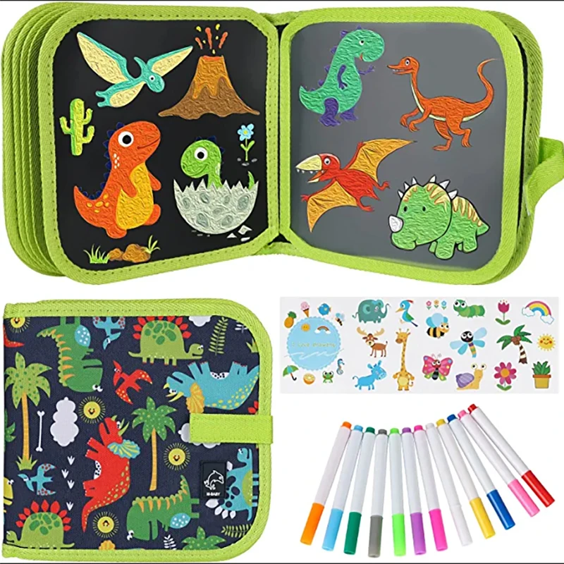 

Erasable Doodle Book for Kids-Toddlers Activity Toys Reusable Drawing Pads with 6/10/14 Watercolor Pens Preschool Travel Art Toy