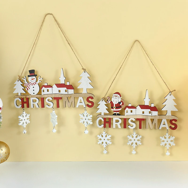 

1pc Christmas Decorations The White New Year Snowman Snowflake Bell Pendant Home Restaurant Door Wooden Crafts Christmas Gifts