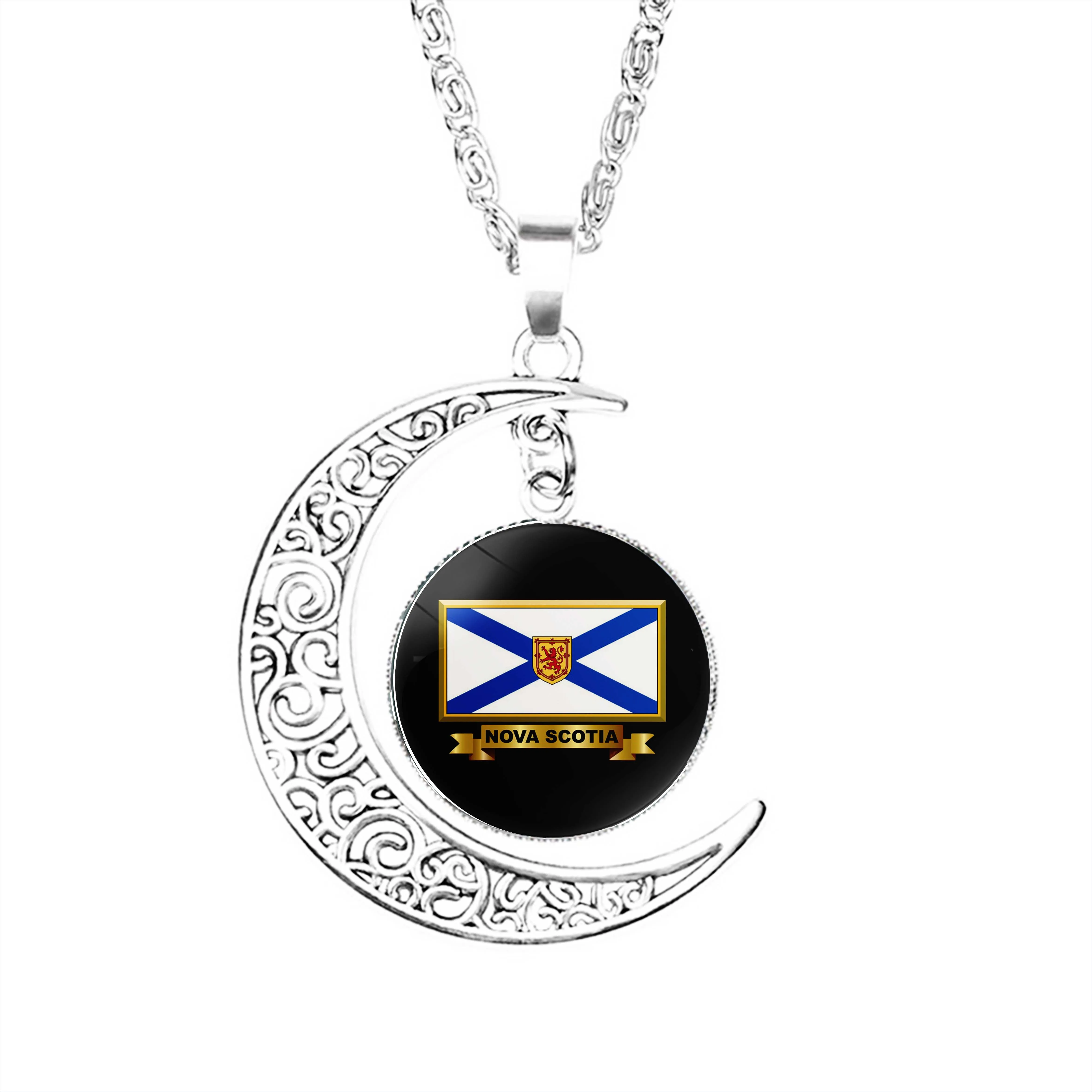 Nova Scotia Flag Gifts Masks Products N  Moon Necklace Girls Jewelry Lady Pendant Glass Men Fashion Dome Women Chain Boy